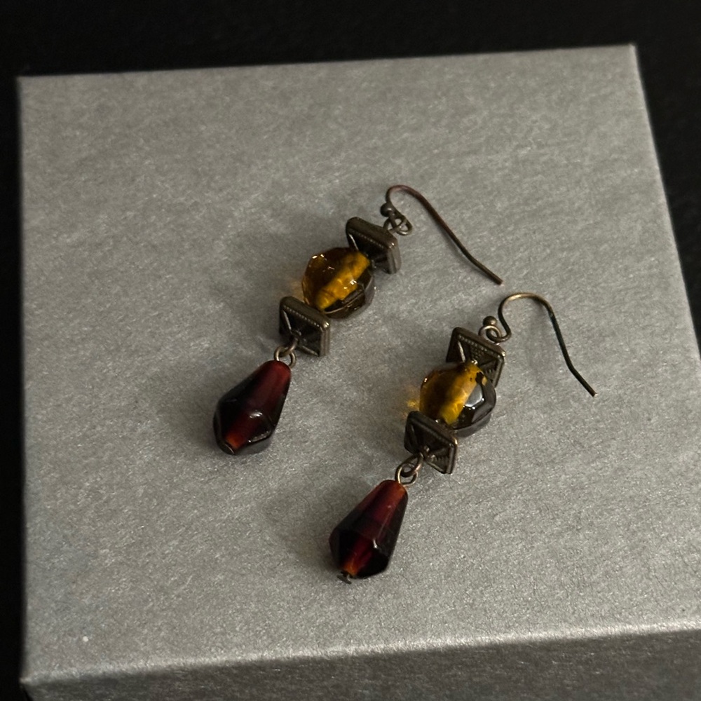 Amber and Garnet Beaded Drop Earrings